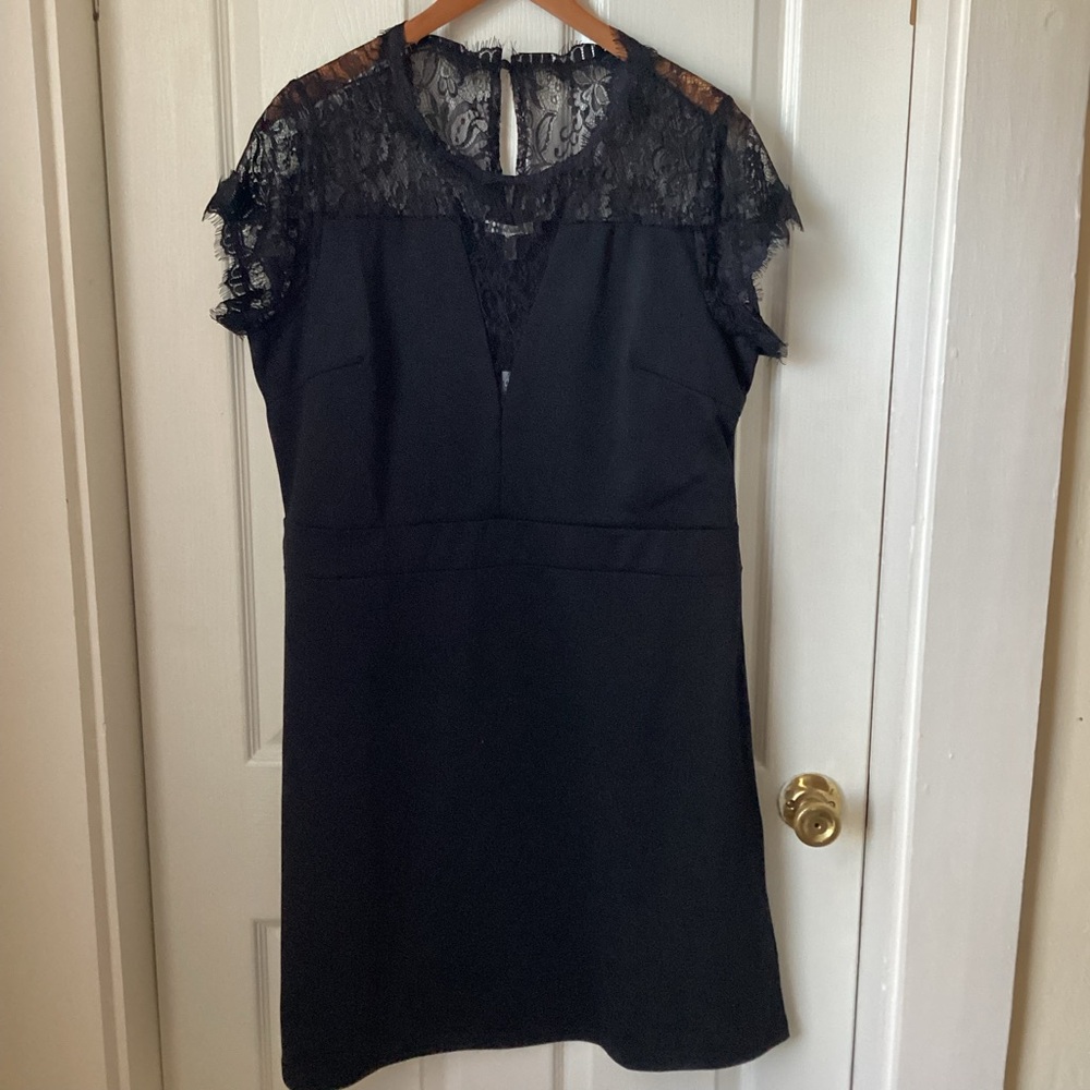MAURICES: black with lace inset Ponte dress 0X